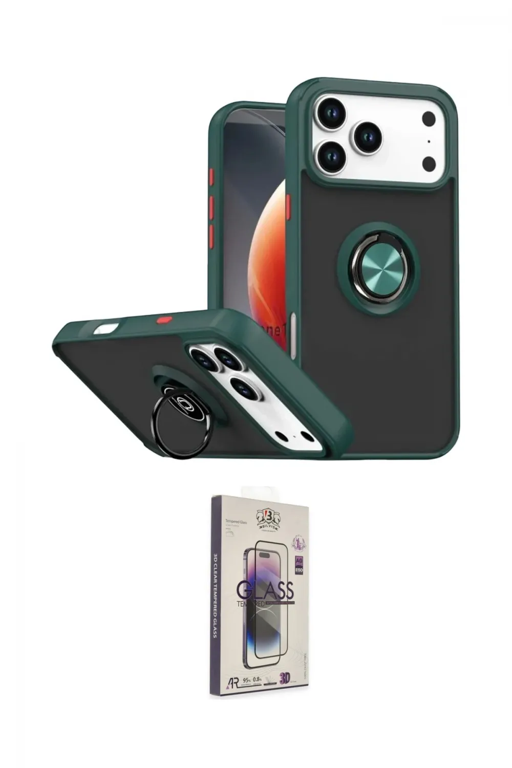 ieg™ iPhone 17 Pro Max Kılıf Yörünge Çizgi - Siyah Bilvis 3D Cam Ekran Koruyucu