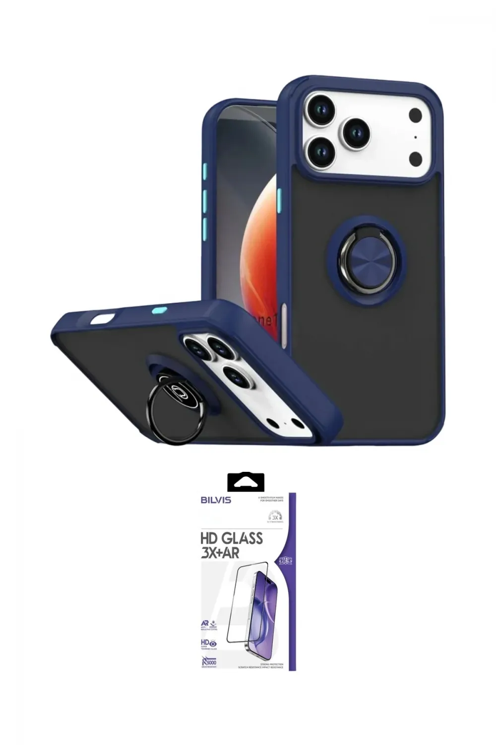 ieg™ iPhone 17 Pro Max Kılıf Yörünge Çizgi - Siyah Bilvis 3X AR HD Cam Ekran Koruyucu