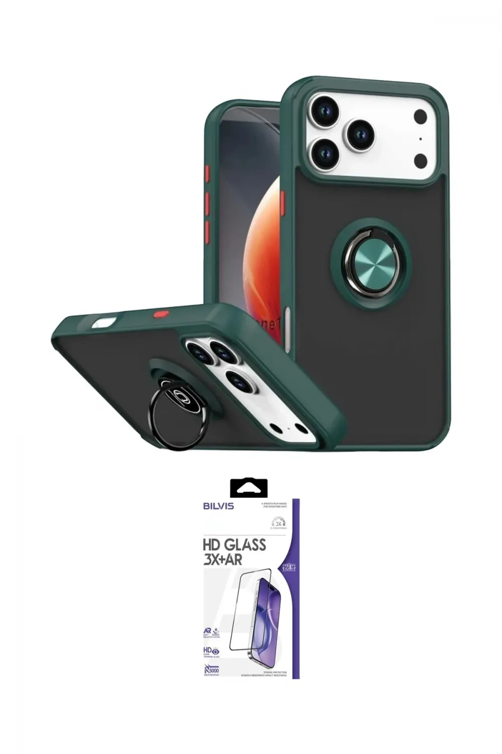 ieg™ iPhone 17 Pro Max Kılıf Yörünge Çizgi - Siyah Bilvis 3X AR HD Cam Ekran Koruyucu