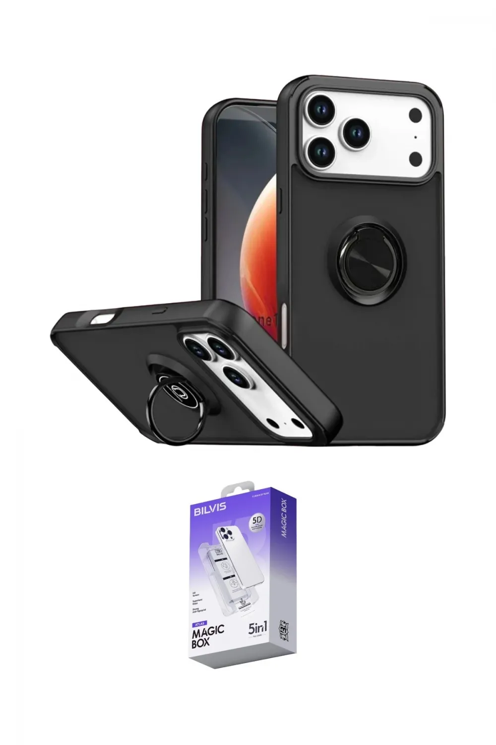 ieg™ iPhone 17 Pro Max Kılıf Yörünge Çizgi - Siyah Bilvis 5in1 3D Magic Cam Ekran Koruyucu