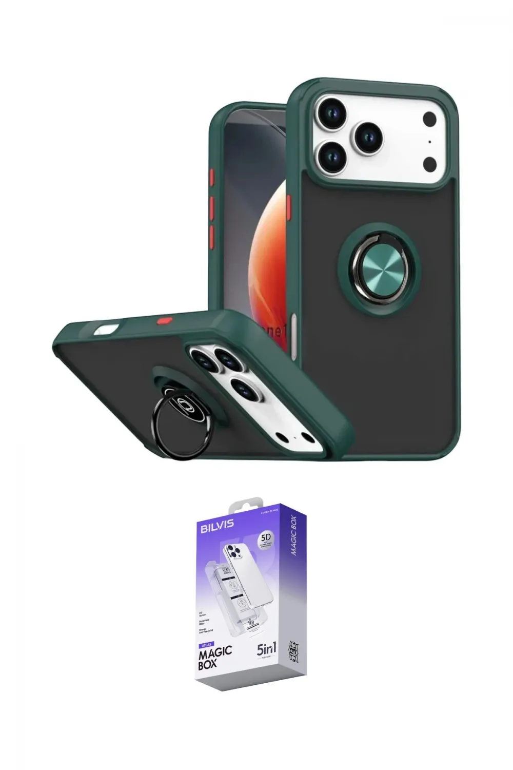 ieg™ iPhone 17 Pro Max Kılıf Yörünge Çizgi - Siyah Bilvis 5in1 3D Magic Cam Ekran Koruyucu