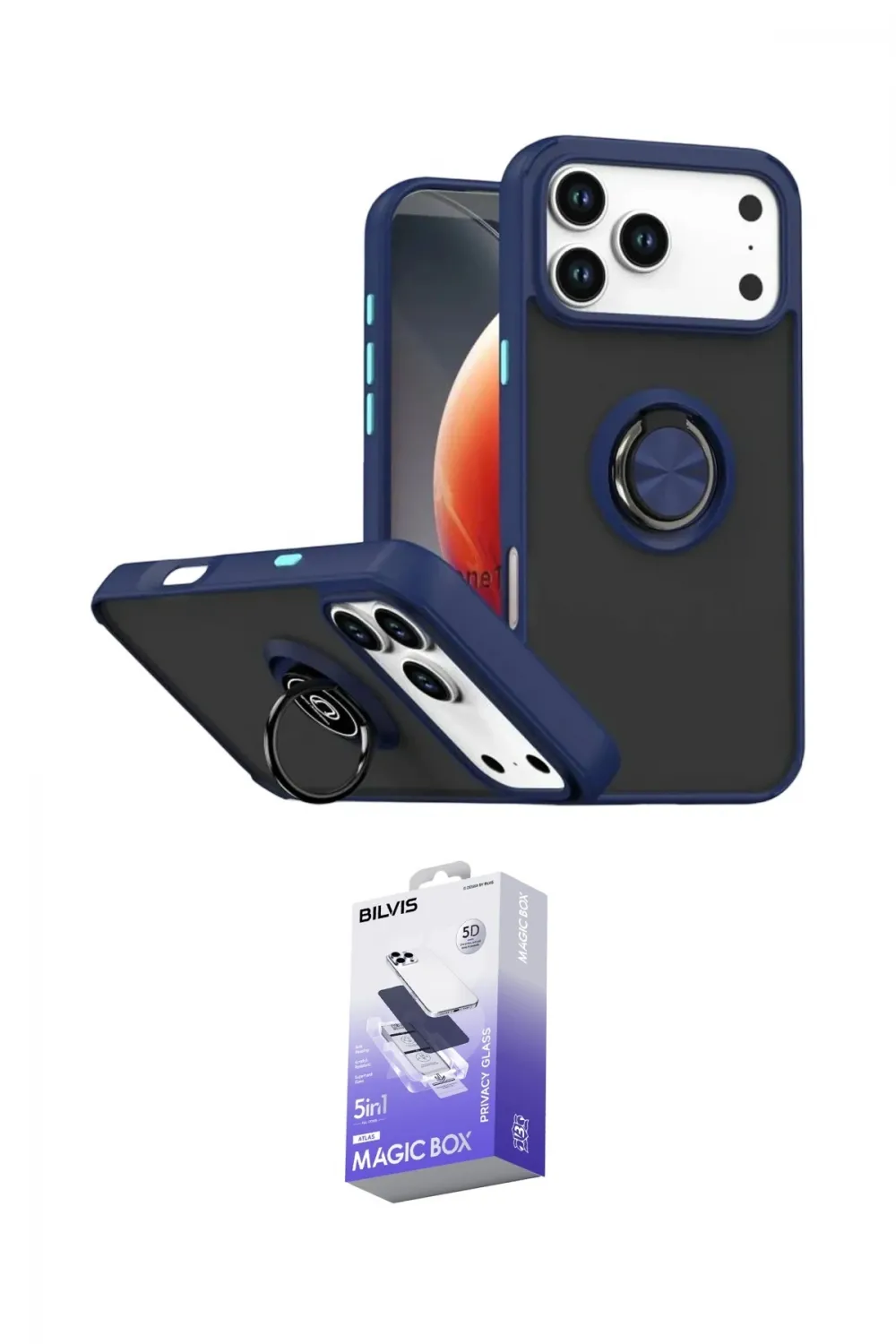 ieg™ iPhone 17 Pro Max Kılıf Yörünge Çizgi - Siyah Bilvis 5in1 5D Magic Hayalet Cam Ekran Koruyucu