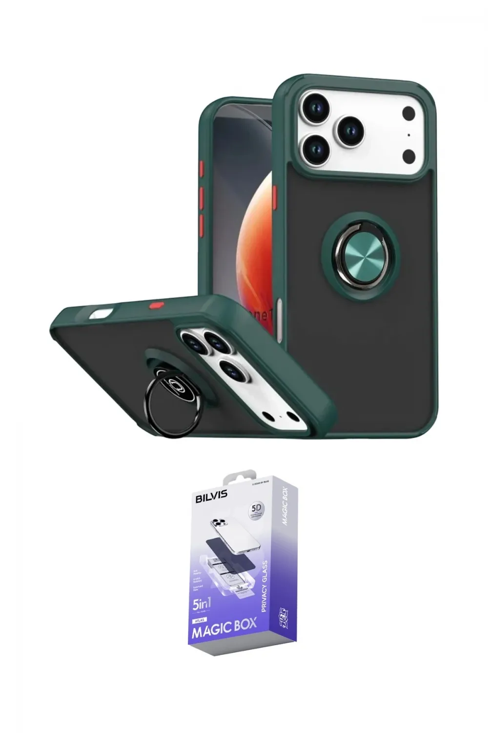 ieg™ iPhone 17 Pro Max Kılıf Yörünge Çizgi - Siyah Bilvis 5in1 5D Magic Hayalet Cam Ekran Koruyucu