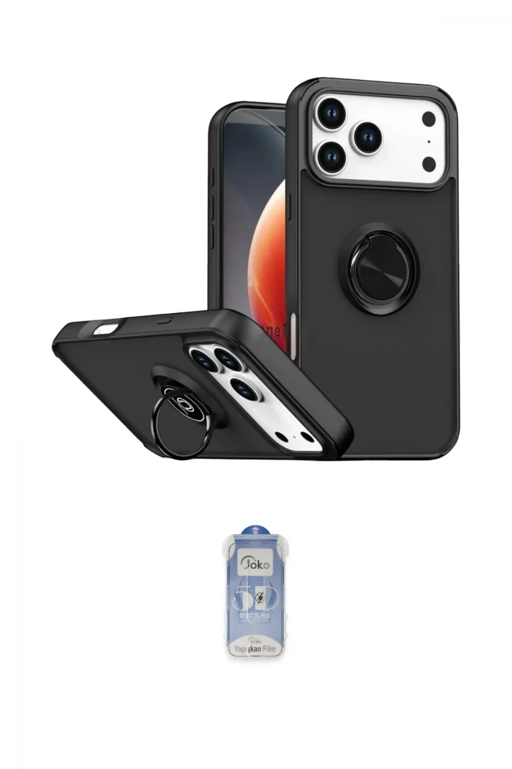 ieg™ iPhone 17 Pro Max Kılıf Yörünge Çizgi - Siyah Joko Magic 5D Cam