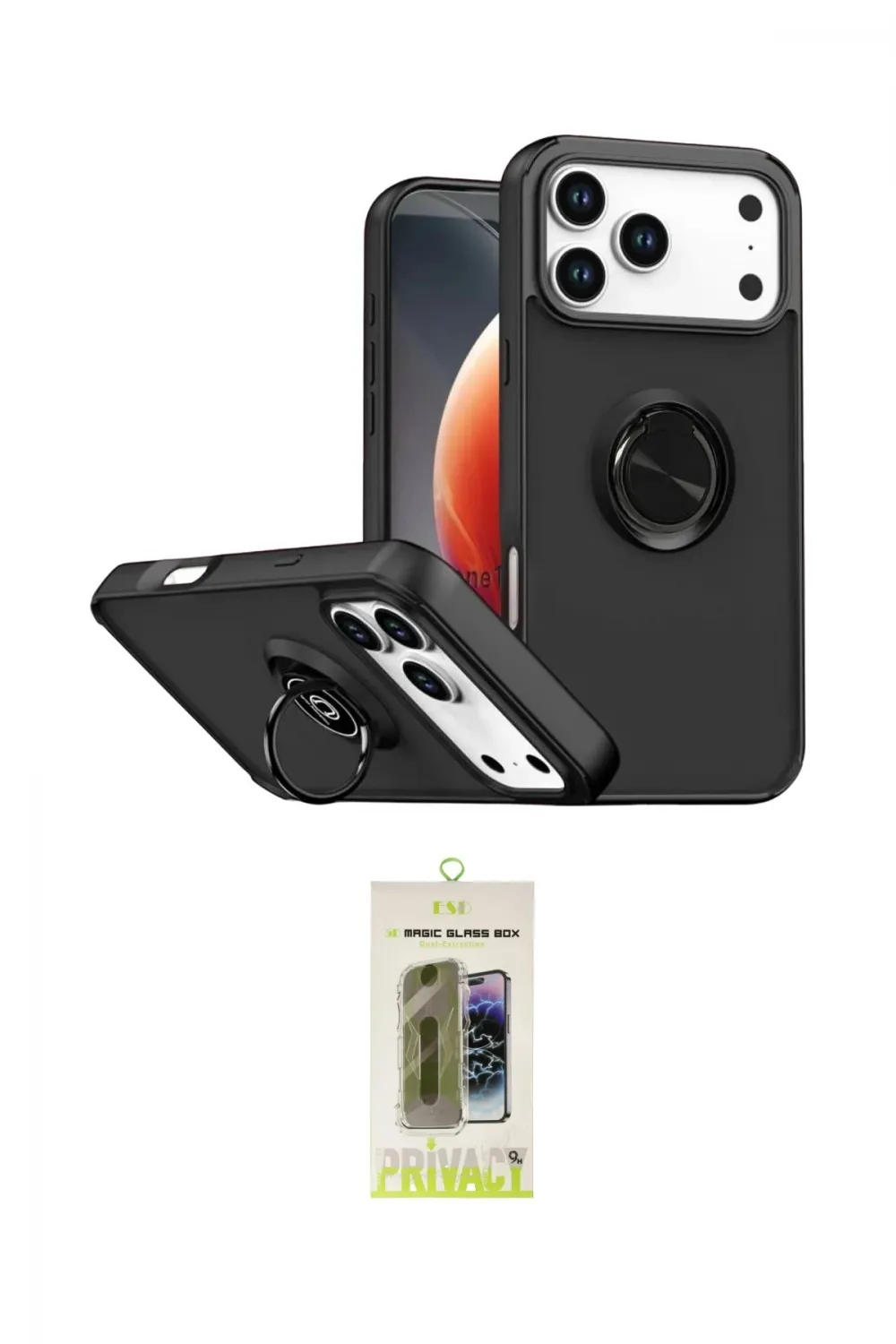 ieg™ iPhone 17 Pro Max Kılıf Yörünge Çizgi - Siyah Joko Magic 5D Hayalet Cam