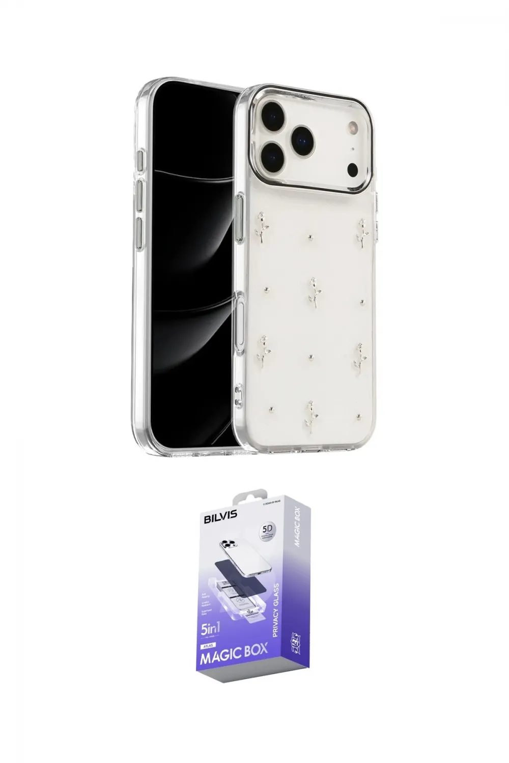 ieg™ iPhone 17 Pro Max Kılıf Yörünge Form - Siyah Bilvis 5in1 5D Magic Hayalet Cam Ekran Koruyucu