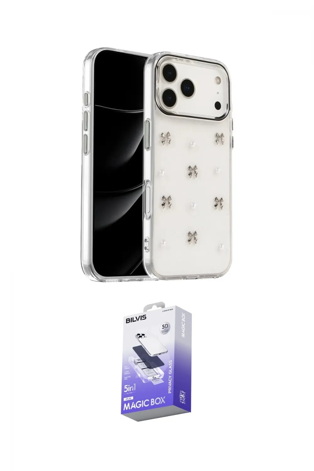 ieg™ iPhone 17 Pro Max Kılıf Yörünge Form - Siyah Bilvis 5in1 5D Magic Hayalet Cam Ekran Koruyucu