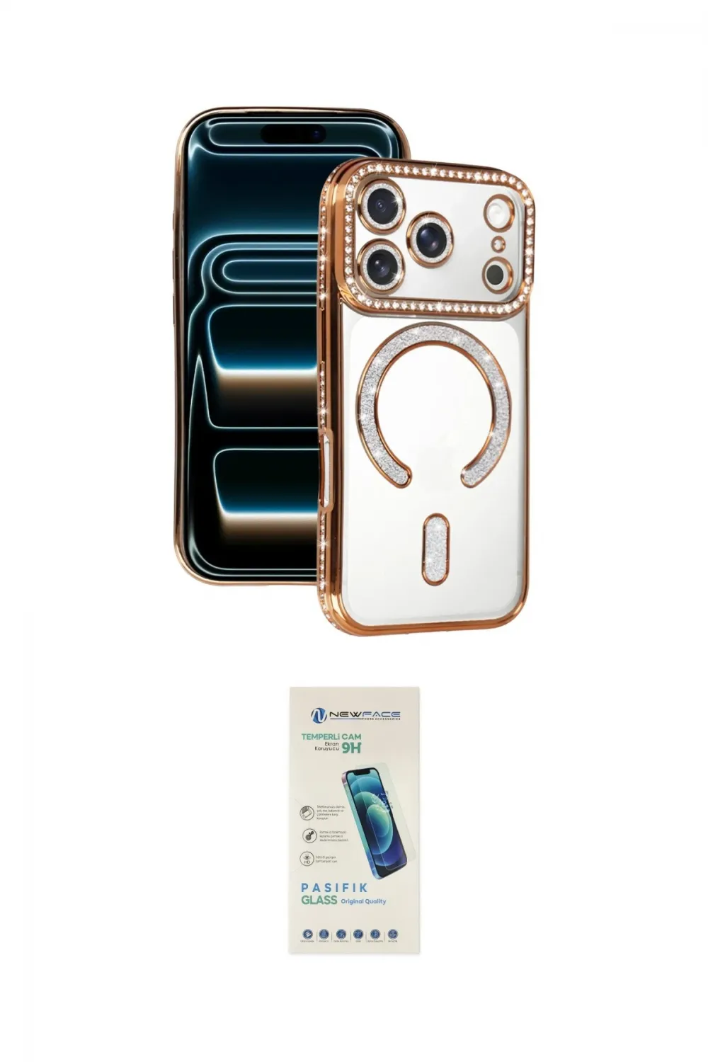 ieg™ iPhone 17 Pro Max Kılıf Zirve Doku Prime - Şeffaf Pasifik Cam Ekran Koruyucu