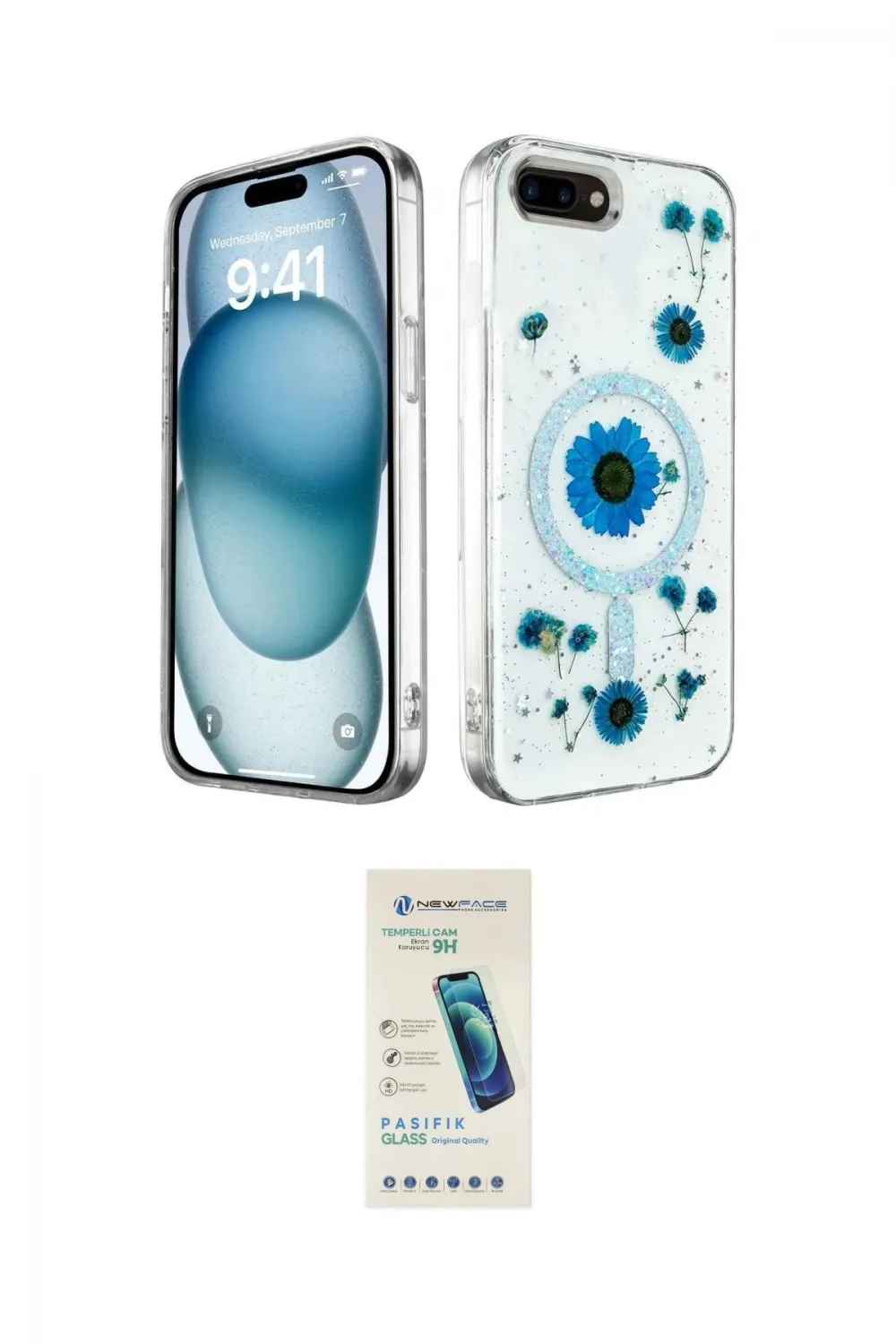 ieg™ iPhone 7 Kılıf Kozmos Doku - Şeffaf Pasifik Cam Ekran Koruyucu