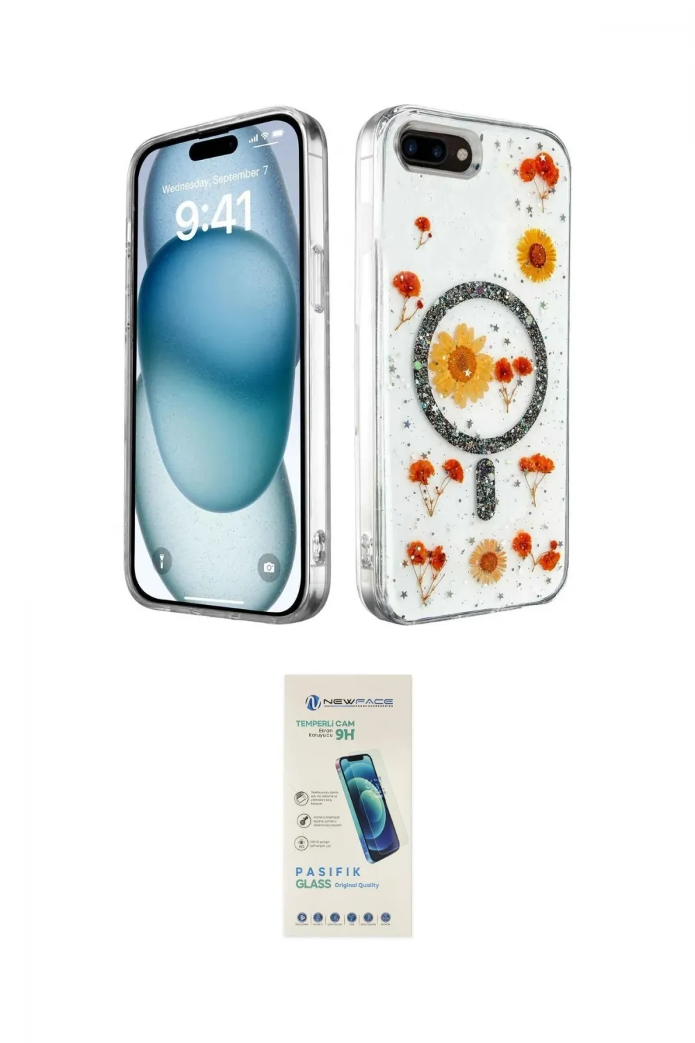 ieg™ iPhone 7 Kılıf Kozmos Doku - Şeffaf Pasifik Cam Ekran Koruyucu