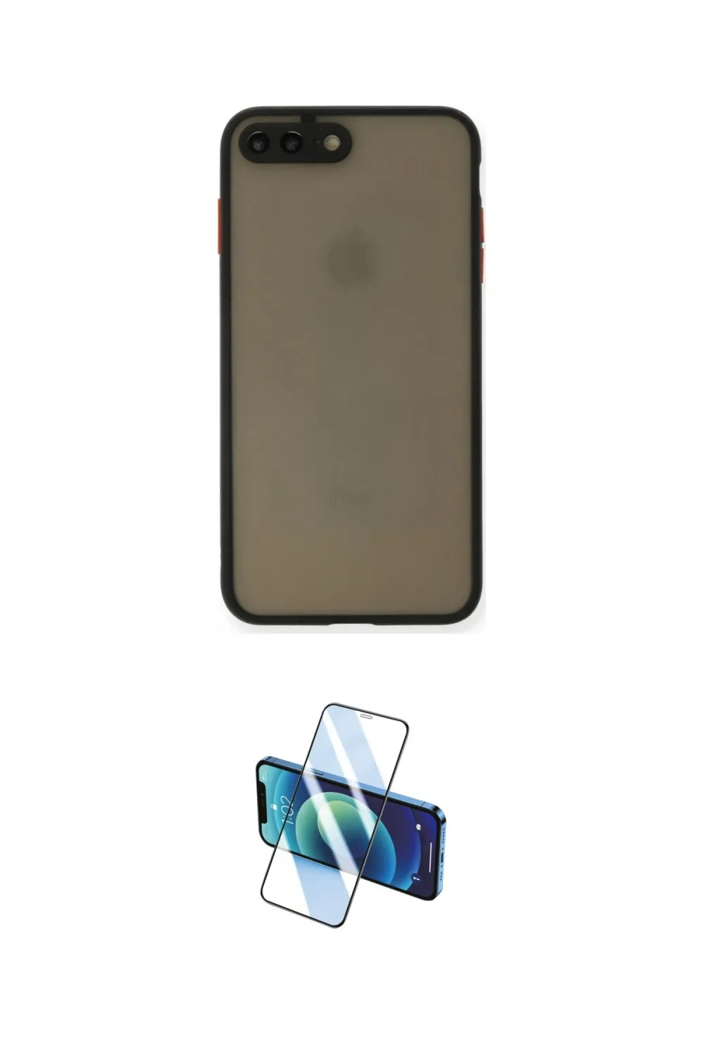 ieg™ iPhone 7 Plus Kılıf Ahenk Çizgi Serisi - Siyah 3D Antistatik Cam Ekran Koruyucu