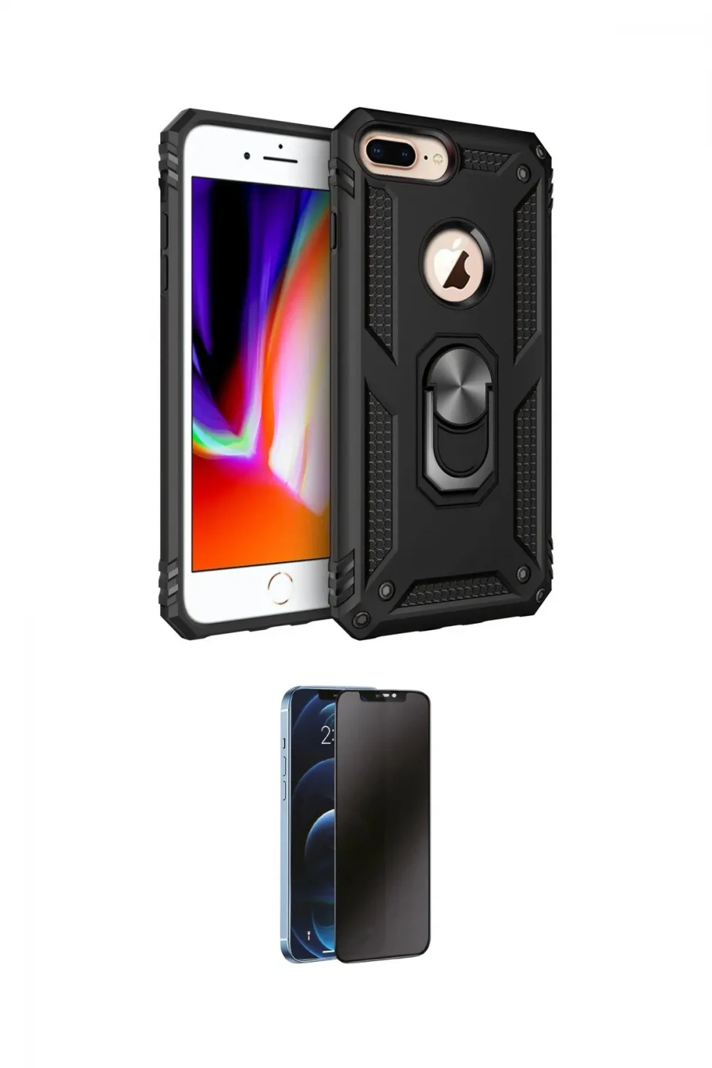 ieg™ iPhone 7 Plus Kılıf Ahenk Klasik Koleksiyonu - Beyaz 3D Antistatik Hayalet Cam Ekran Koruyucu