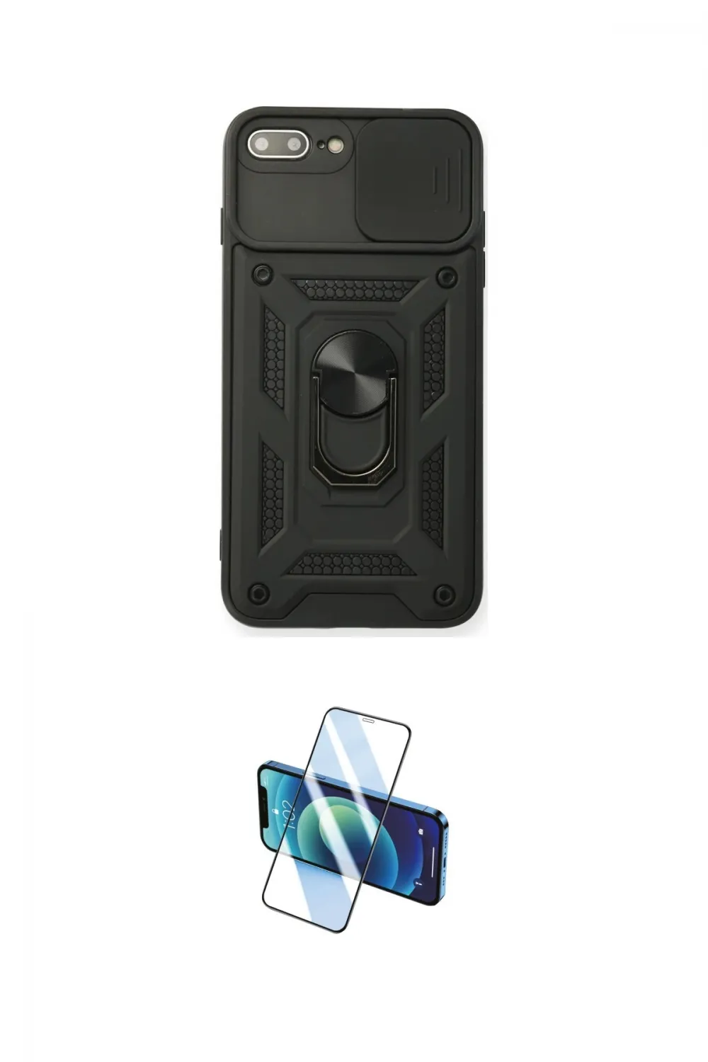 ieg™ iPhone 7 Plus Kılıf Ahenk Klasik - Siyah 3D Antistatik Cam Ekran Koruyucu