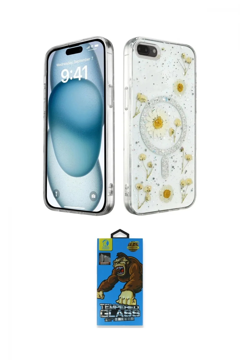 ieg™ iPhone 7 Plus Kılıf Kozmos Doku - Beyaz 18D Cam Ekran Koruyucu