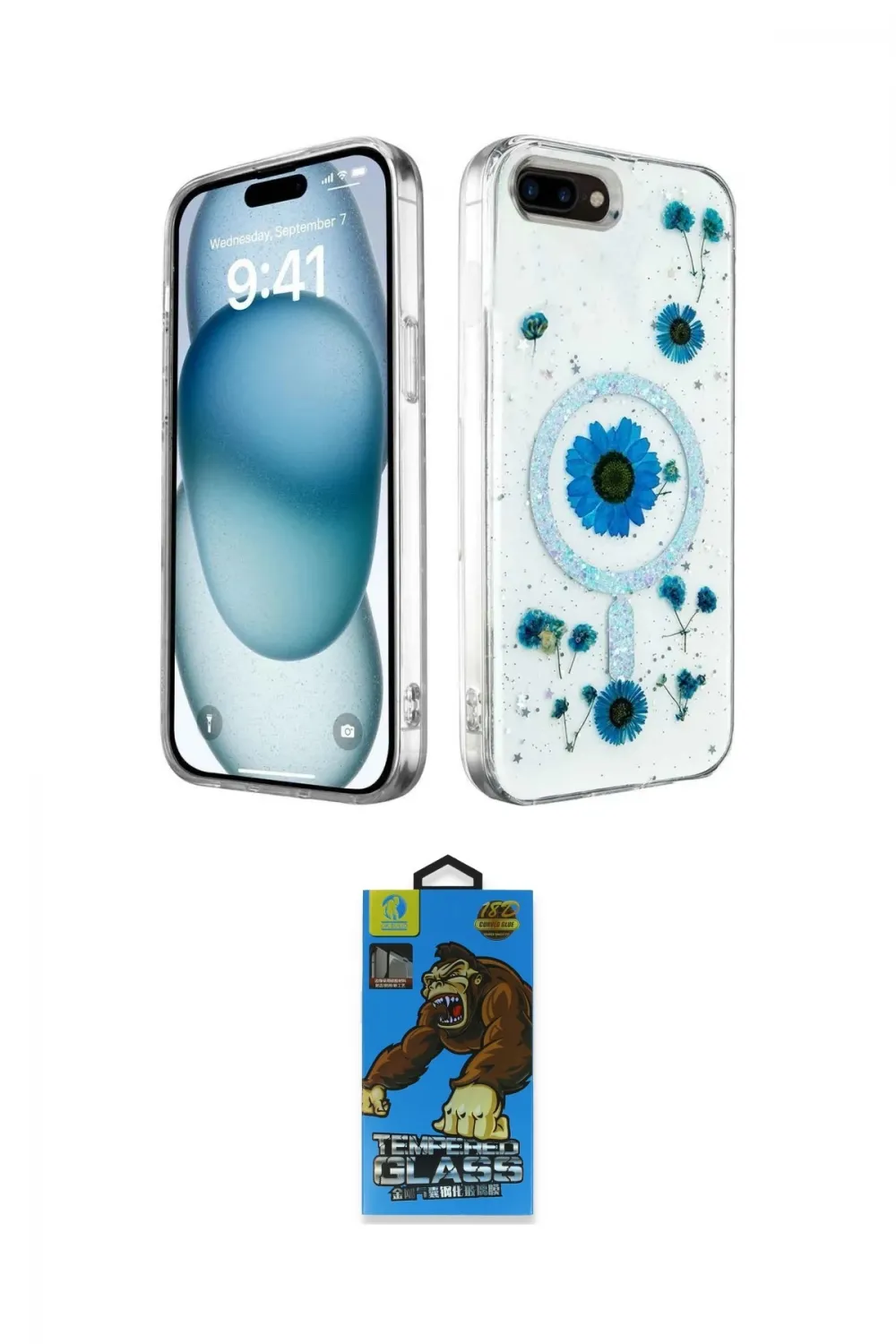 ieg™ iPhone 7 Plus Kılıf Kozmos Doku - Beyaz 18D Cam Ekran Koruyucu