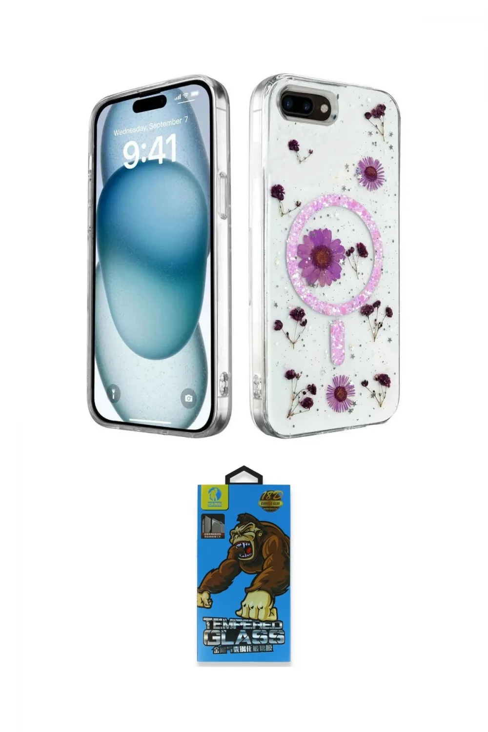 ieg™ iPhone 7 Plus Kılıf Kozmos Doku - Beyaz 18D Cam Ekran Koruyucu