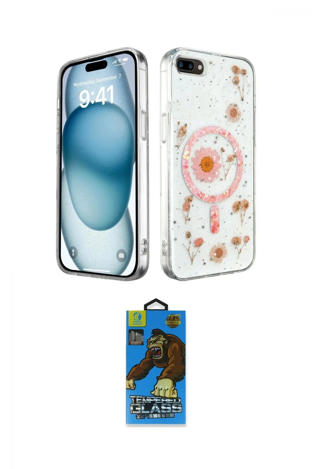 ieg™ iPhone 7 Plus Kılıf Kozmos Doku - Beyaz 18D Cam Ekran Koruyucu