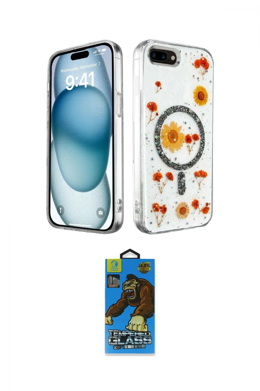 ieg™ iPhone 7 Plus Kılıf Kozmos Doku - Beyaz 18D Cam Ekran Koruyucu