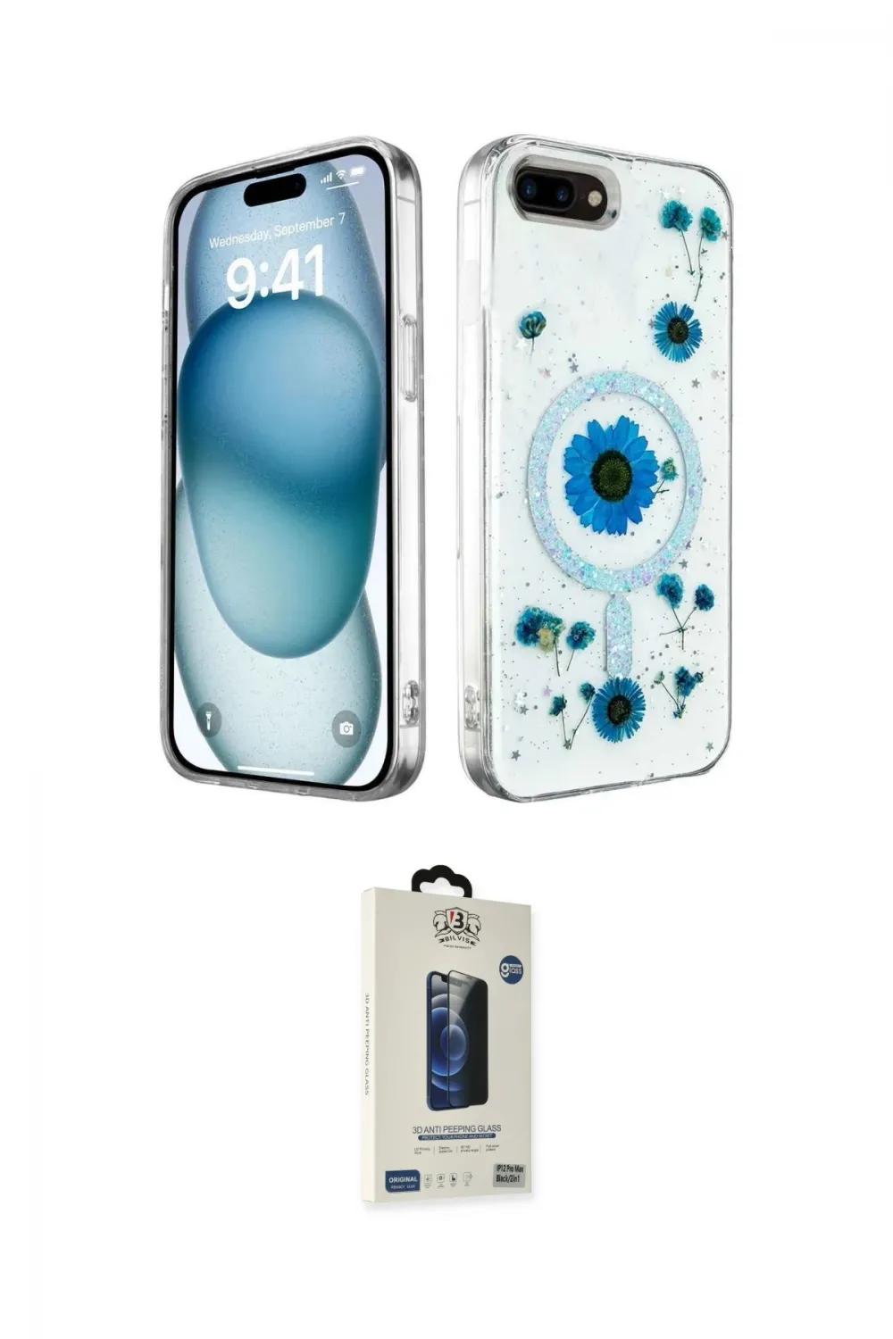 ieg™ iPhone 7 Plus Kılıf Kozmos Doku - Beyaz Bilvis Hayalet Cam Ekran Koruyucu