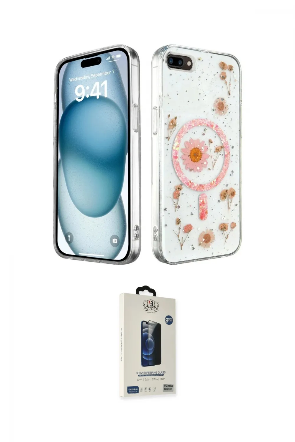 ieg™ iPhone 7 Plus Kılıf Kozmos Doku - Beyaz Bilvis Hayalet Cam Ekran Koruyucu