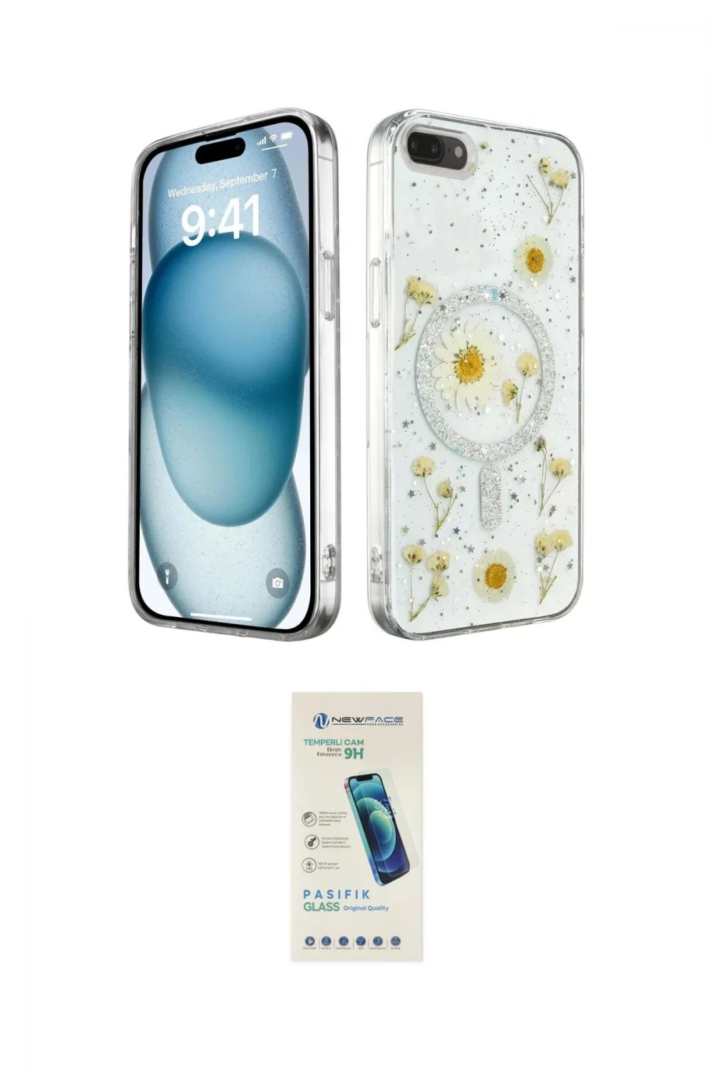 ieg™ iPhone 7 Plus Kılıf Kozmos Doku - Şeffaf Pasifik Cam Ekran Koruyucu