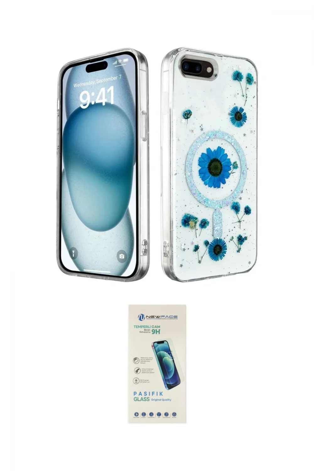 ieg™ iPhone 7 Plus Kılıf Kozmos Doku - Şeffaf Pasifik Cam Ekran Koruyucu