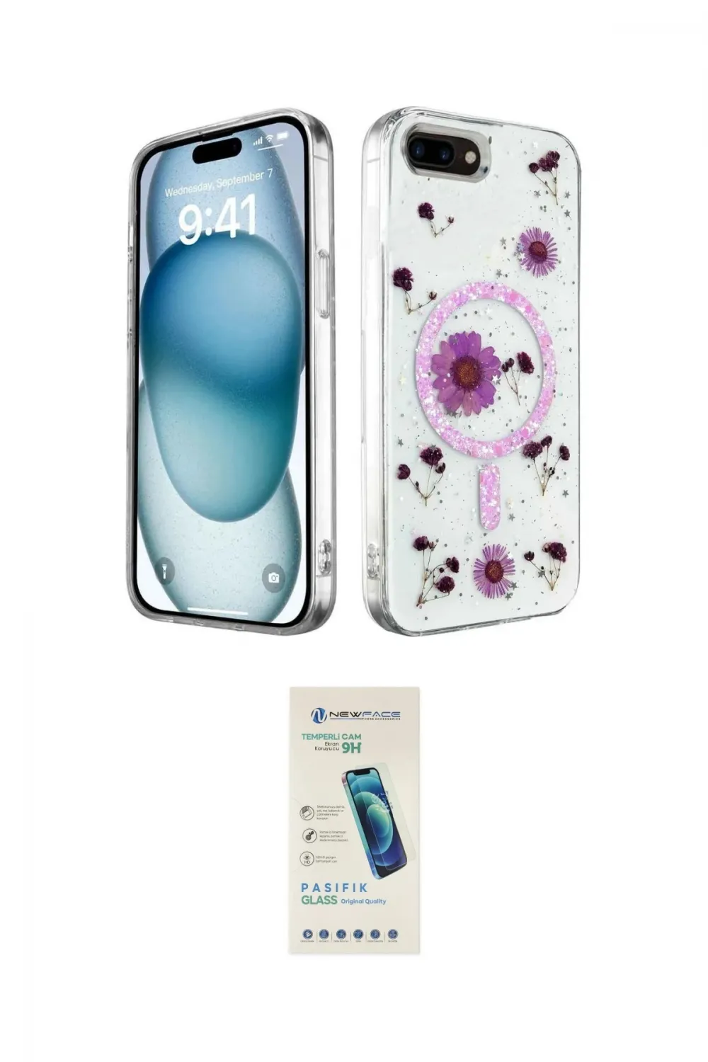 ieg™ iPhone 7 Plus Kılıf Kozmos Doku - Şeffaf Pasifik Cam Ekran Koruyucu