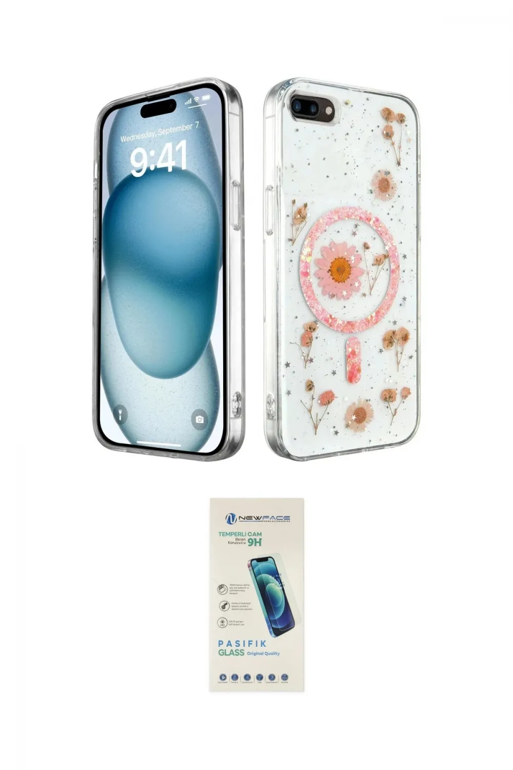 ieg™ iPhone 7 Plus Kılıf Kozmos Doku - Şeffaf Pasifik Cam Ekran Koruyucu