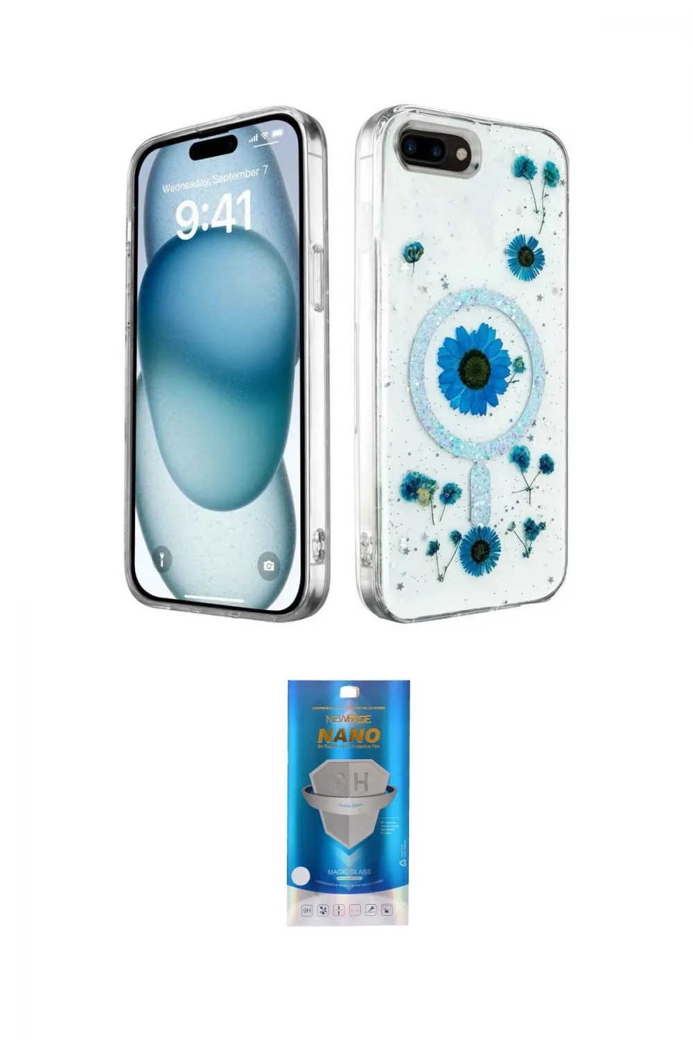 ieg™ iPhone 7 Plus Kılıf Kozmos Doku - Şeffaf Royal Nano Ekran Koruyucu