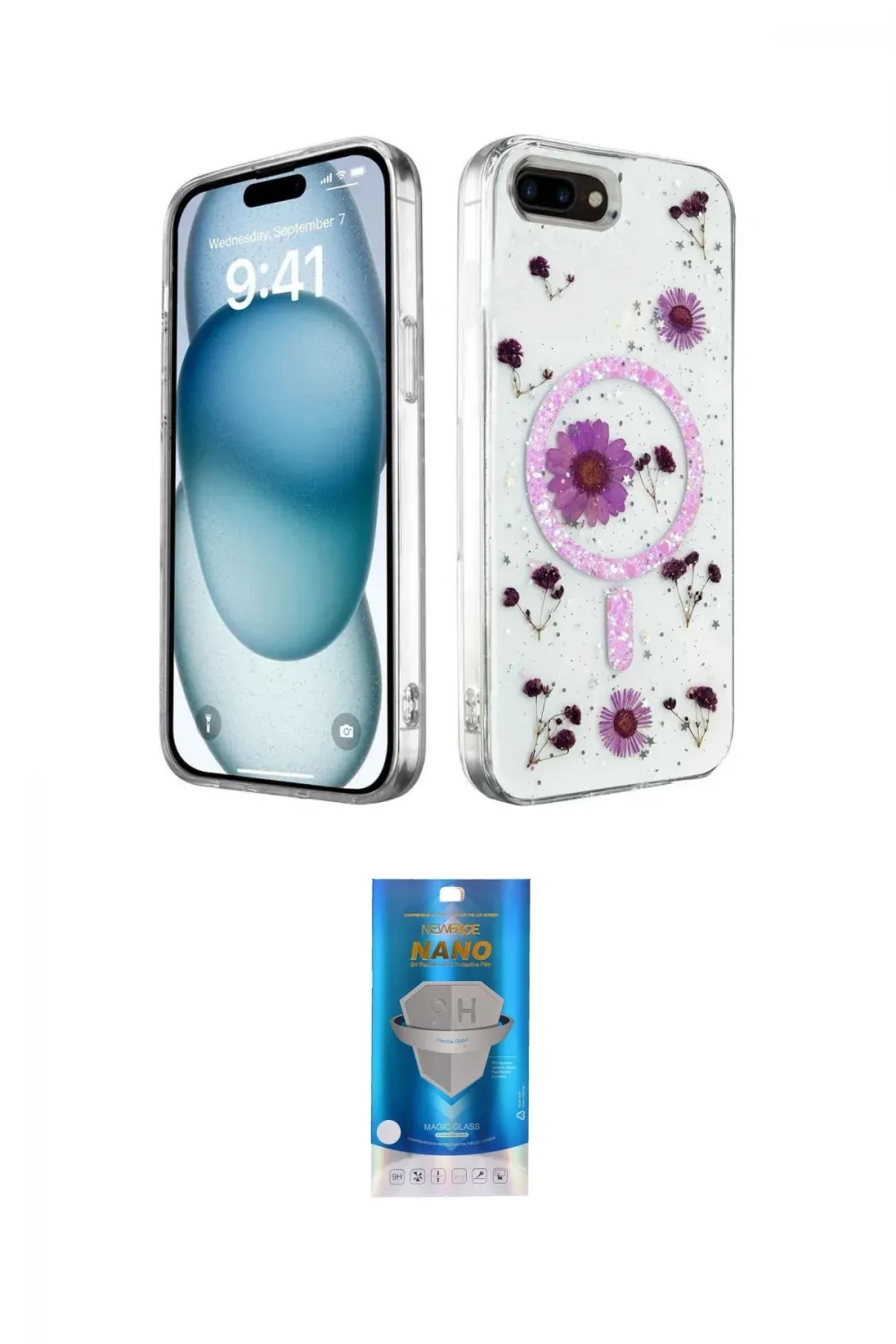 ieg™ iPhone 7 Plus Kılıf Kozmos Doku - Şeffaf Royal Nano Ekran Koruyucu