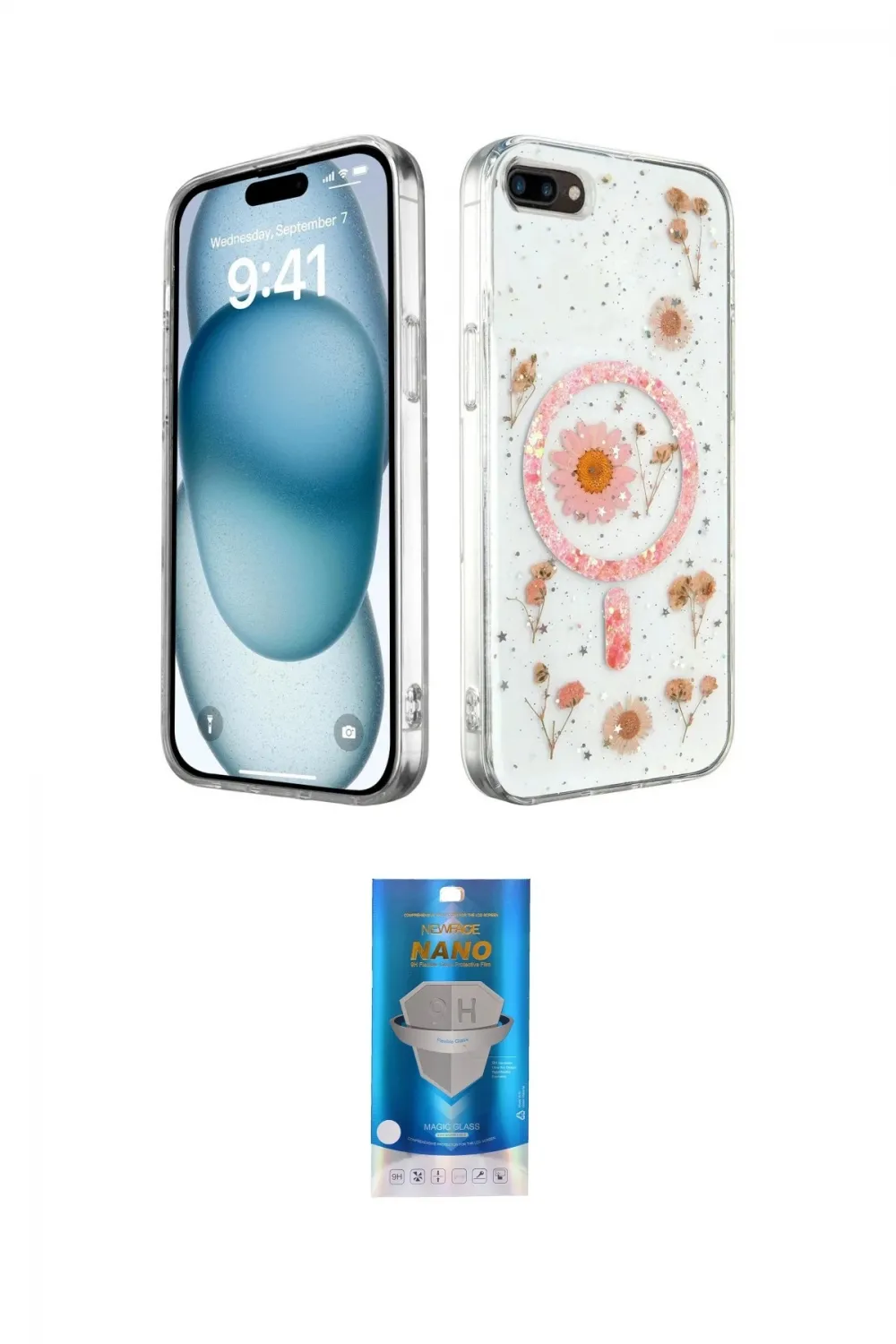 ieg™ iPhone 7 Plus Kılıf Kozmos Doku - Şeffaf Royal Nano Ekran Koruyucu
