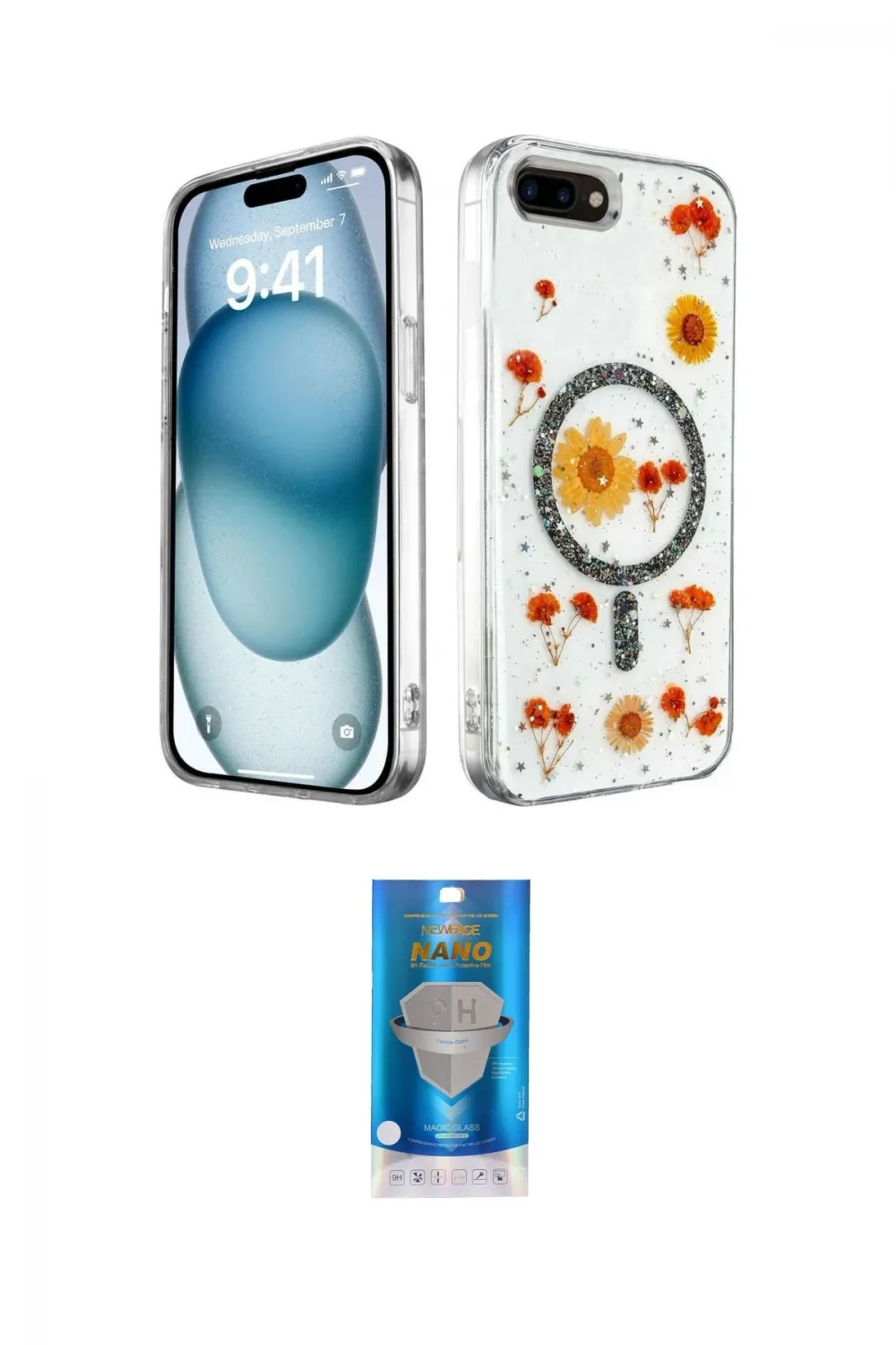ieg™ iPhone 7 Plus Kılıf Kozmos Doku - Şeffaf Royal Nano Ekran Koruyucu