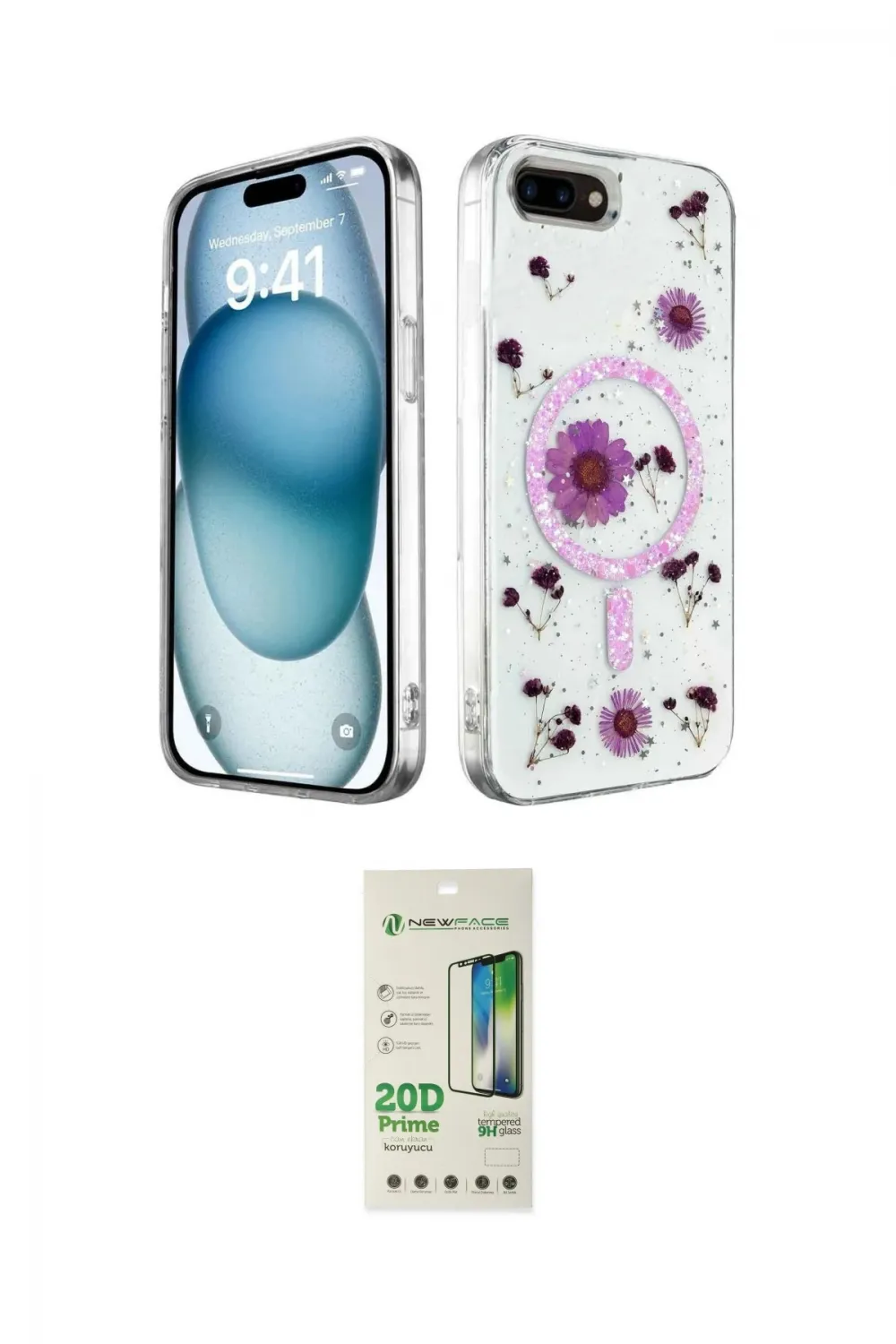 ieg™ iPhone 7 Plus Kılıf Kozmos Doku - Siyah 20D Premium Cam Ekran Koruyucu
