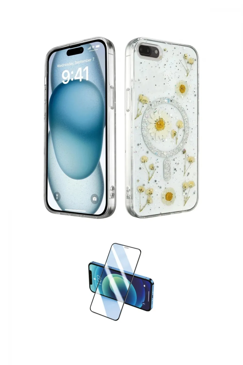 ieg™ iPhone 7 Plus Kılıf Kozmos Doku - Siyah 3D Antistatik Cam Ekran Koruyucu