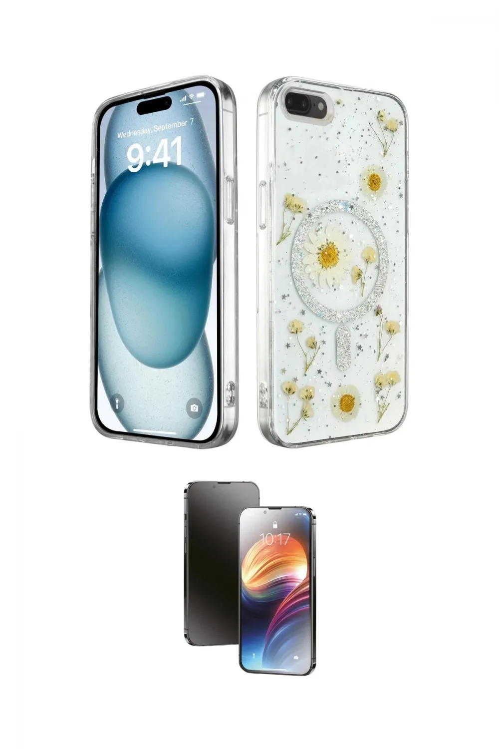 ieg™ iPhone 7 Plus Kılıf Kozmos Doku - Siyah 3D Antistatik Mat Seramik Nano Ekran Koruyucu
