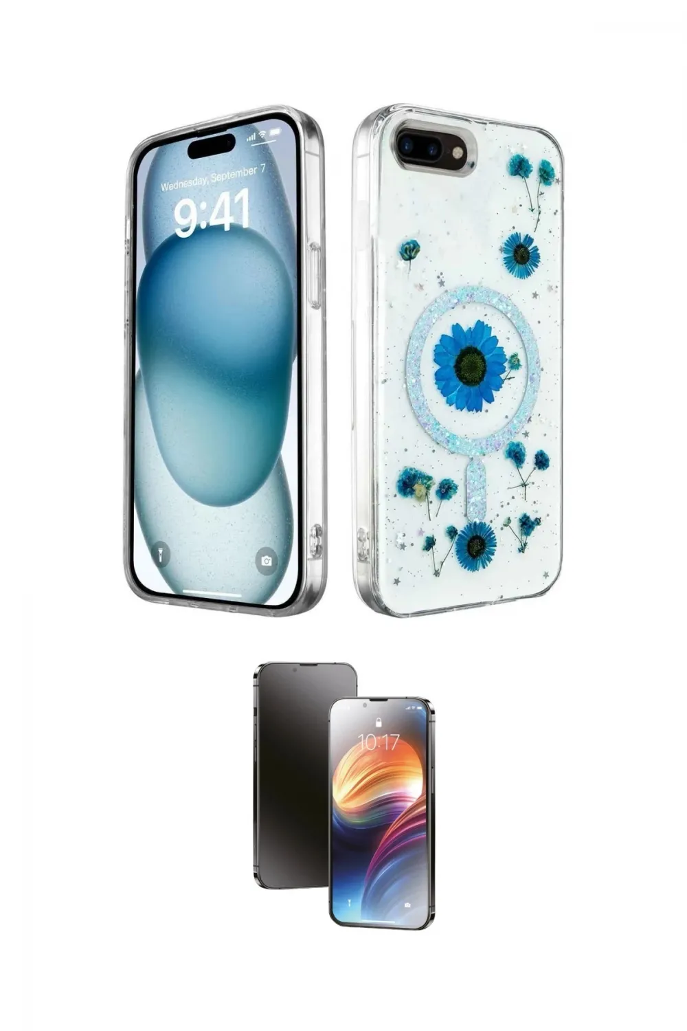 ieg™ iPhone 7 Plus Kılıf Kozmos Doku - Siyah 3D Antistatik Mat Seramik Nano Ekran Koruyucu