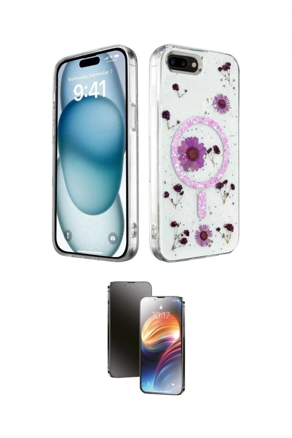 ieg™ iPhone 7 Plus Kılıf Kozmos Doku - Siyah 3D Antistatik Mat Seramik Nano Ekran Koruyucu