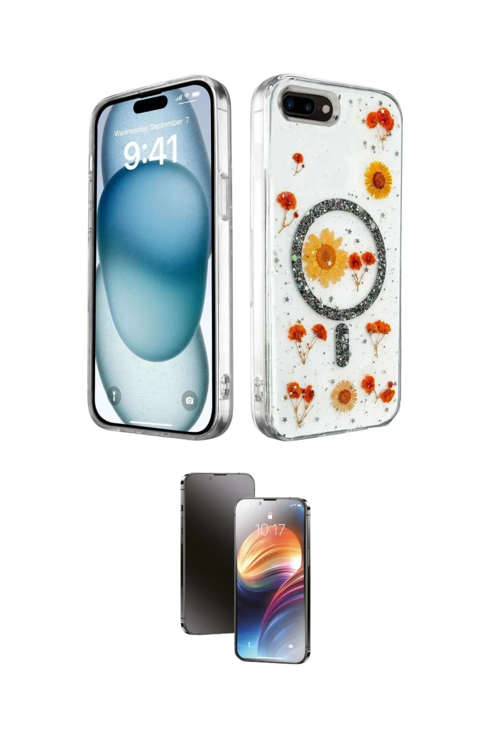 ieg™ iPhone 7 Plus Kılıf Kozmos Doku - Siyah 3D Antistatik Mat Seramik Nano Ekran Koruyucu