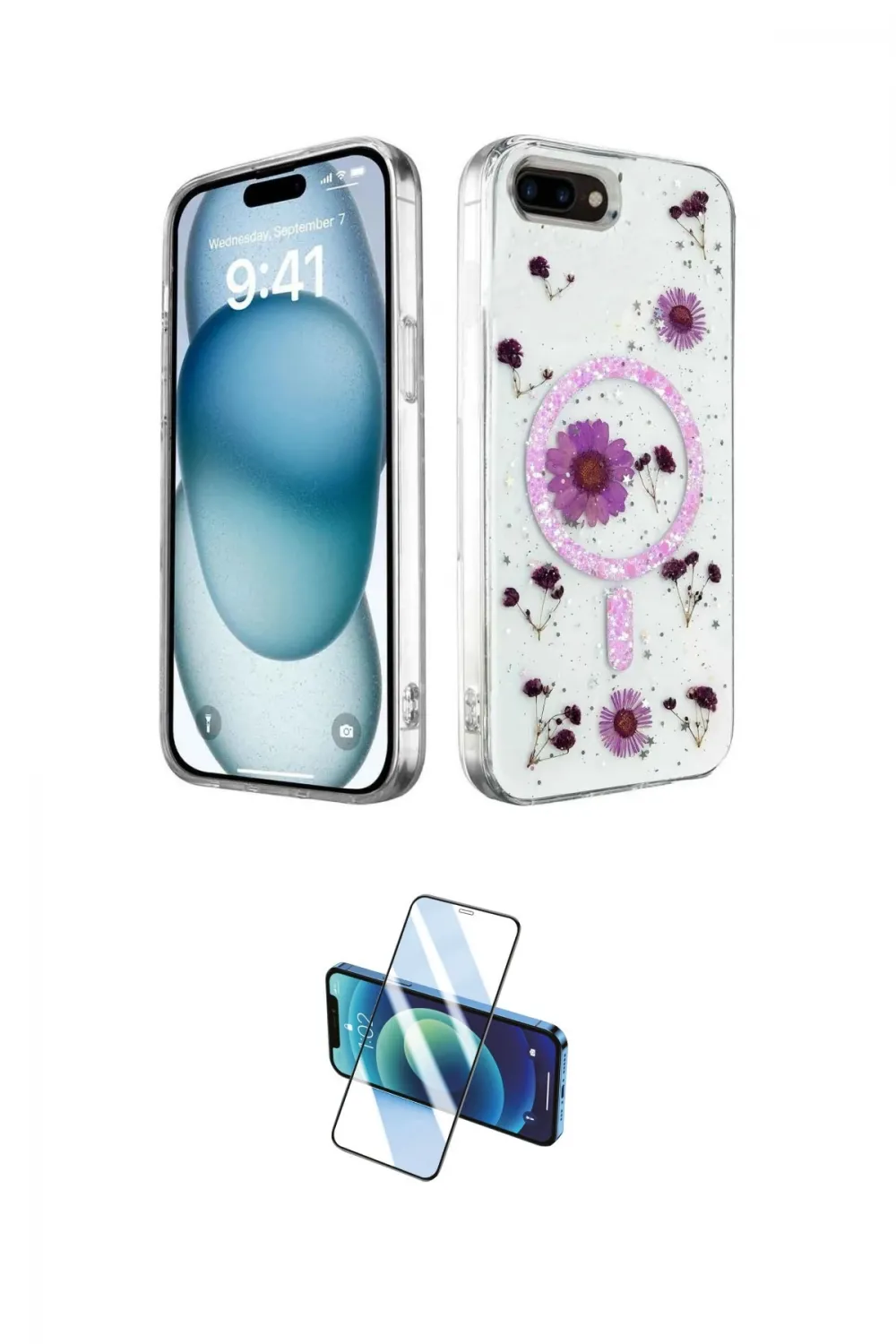 ieg™ iPhone 7 Plus Kılıf Kozmos Doku - Siyah 3D Antistatik Seramik Nano Ekran Koruyucu
