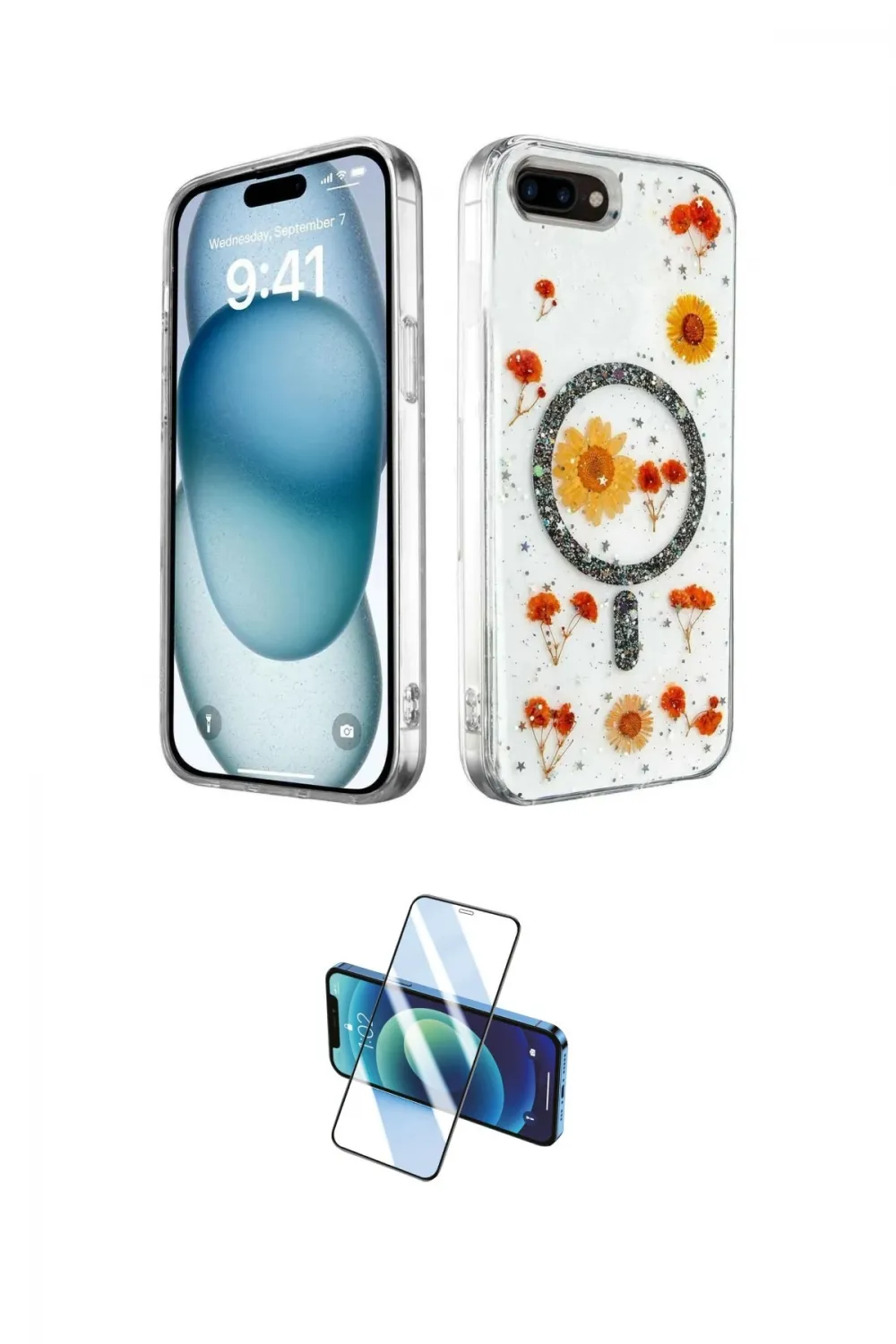 ieg™ iPhone 7 Plus Kılıf Kozmos Doku - Siyah 3D Antistatik Seramik Nano Ekran Koruyucu