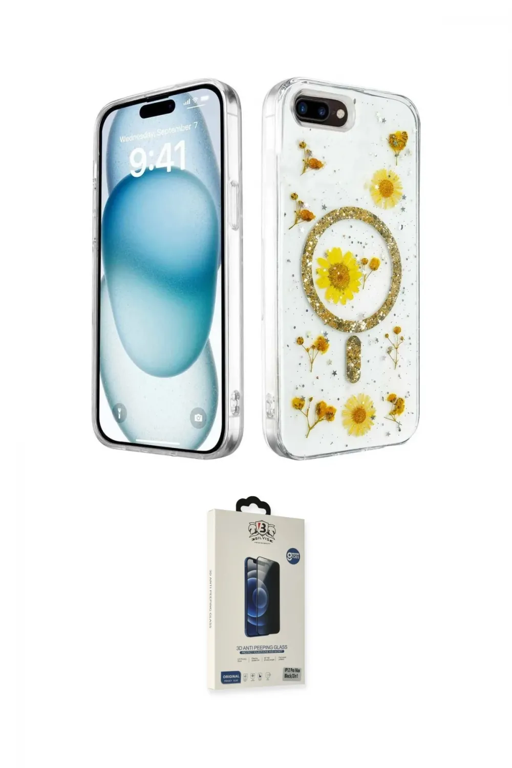 ieg™ iPhone 7 Plus Kılıf Kozmos Doku - Siyah Bilvis Hayalet Cam Ekran Koruyucu