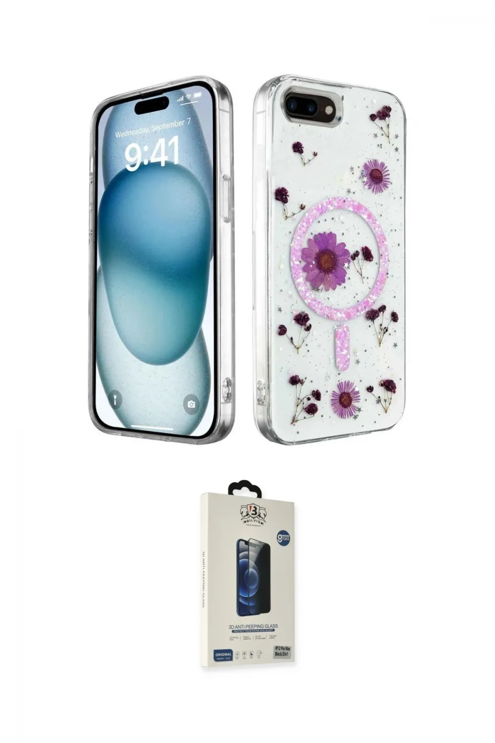 ieg™ iPhone 7 Plus Kılıf Kozmos Doku - Siyah Bilvis Hayalet Cam Ekran Koruyucu