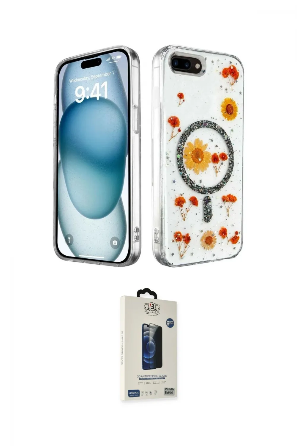 ieg™ iPhone 7 Plus Kılıf Kozmos Doku - Siyah Bilvis Hayalet Cam Ekran Koruyucu