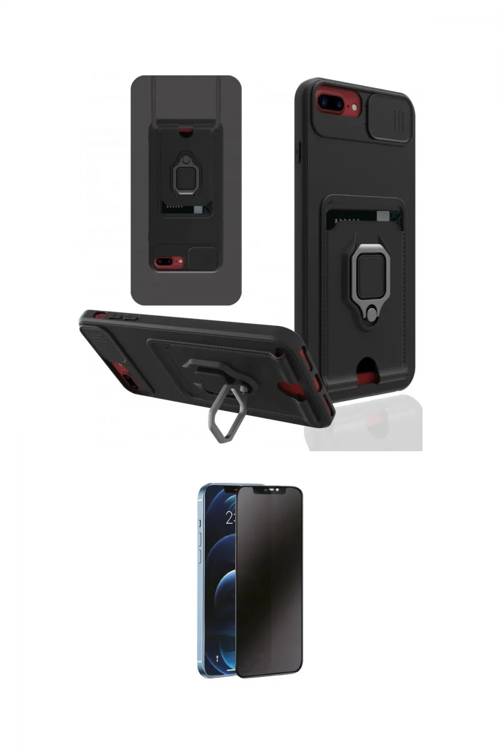 ieg™ iPhone 7 Plus Kılıf Vadi Form Prime - Siyah 3D Antistatik Hayalet Cam Ekran Koruyucu