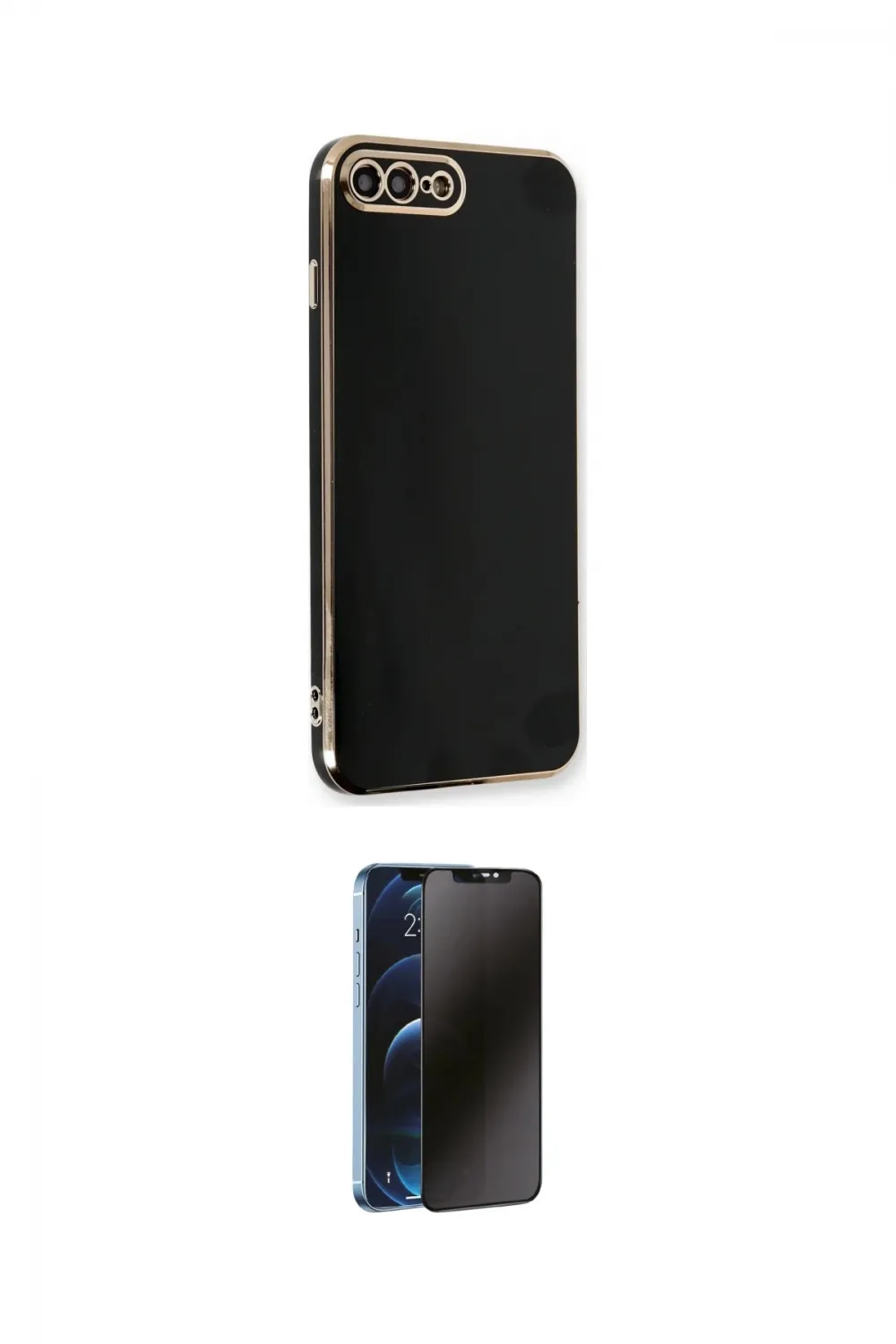 ieg™ iPhone 7 Plus Kılıf Yankı Serisi - Siyah 3D Antistatik Hayalet Cam Ekran Koruyucu