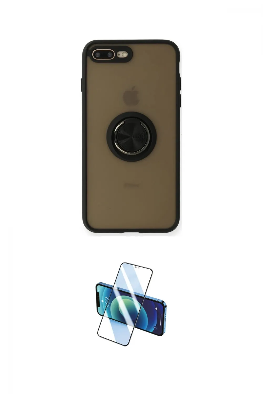 ieg™ iPhone 7 Plus Kılıf Yörünge Çizgi - Siyah 3D Antistatik Cam Ekran Koruyucu
