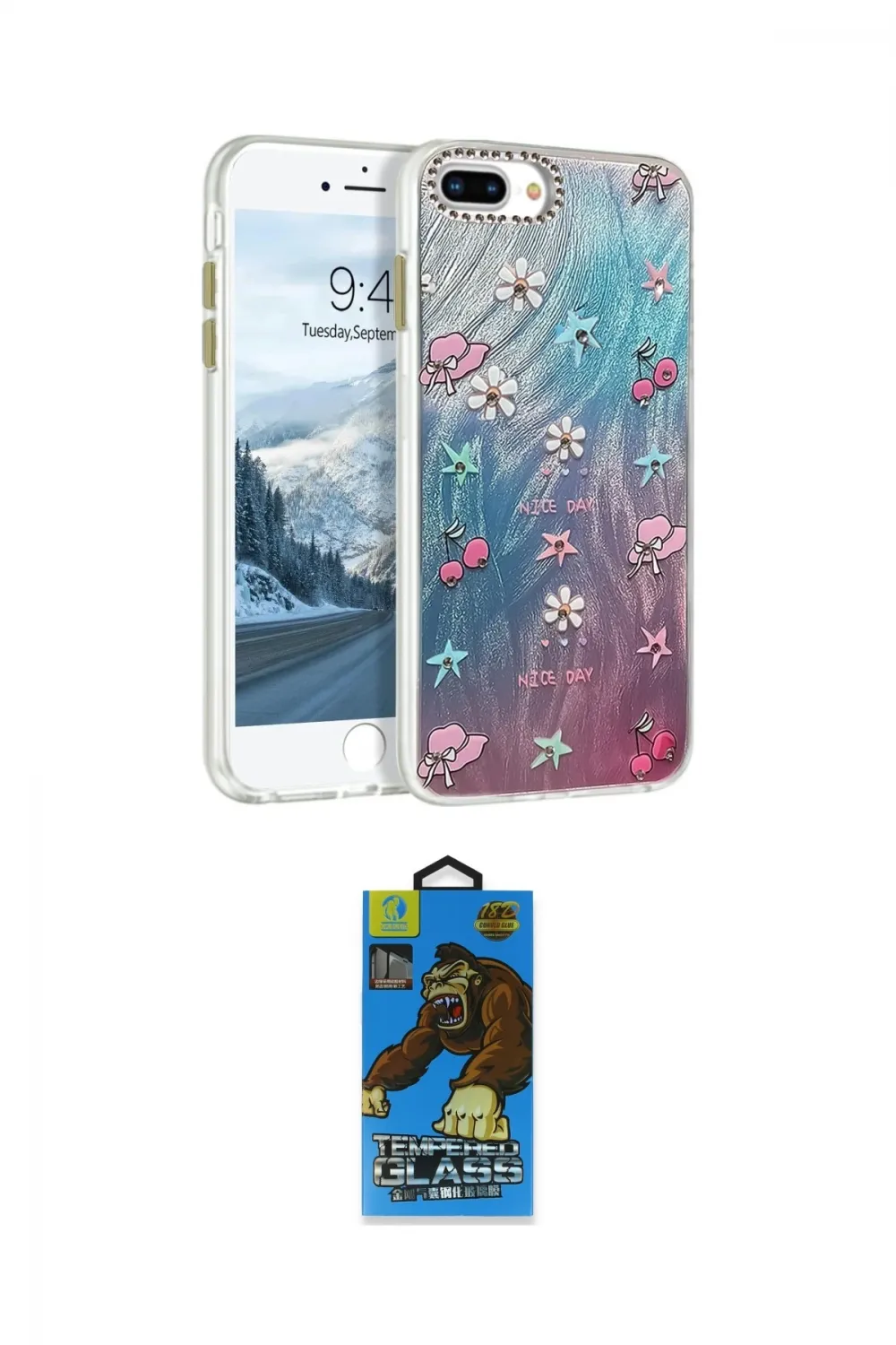 ieg™ iPhone 7 Plus Kılıf Zirve Modern Prime - Beyaz 18D Cam Ekran Koruyucu