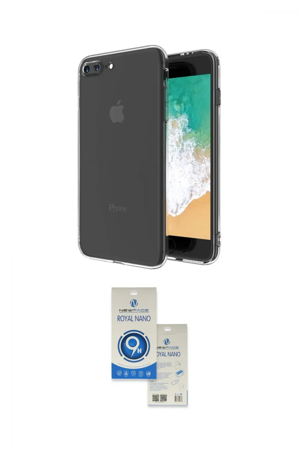 ieg™ iPhone 8 Plus Kılıf Zirve Doku - Şeffaf Royal Nano Ekran Koruyucu