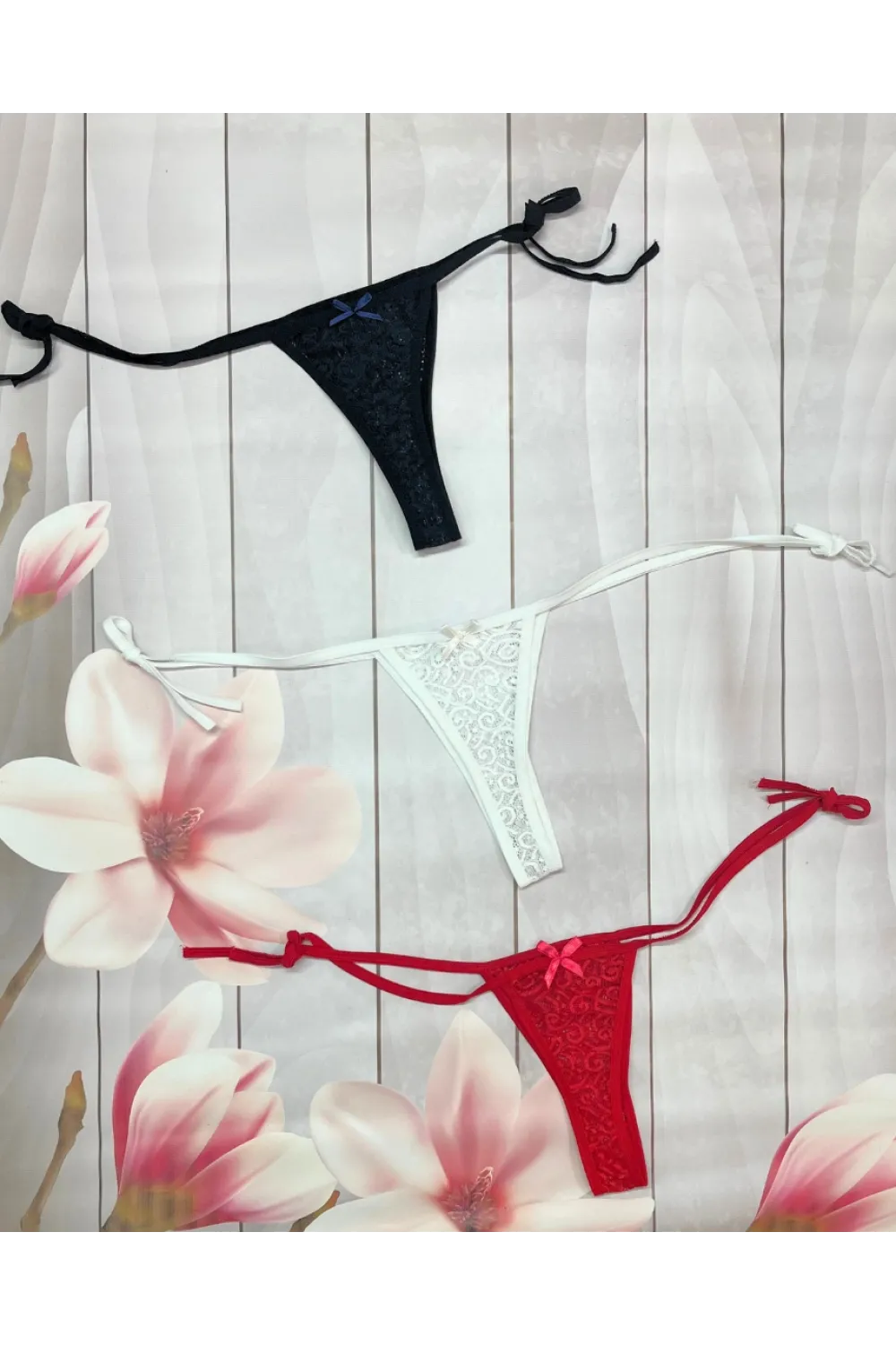 Kadın 3lü Dantelli Yandan Bağlamalı Seksi Tanga IEG0054