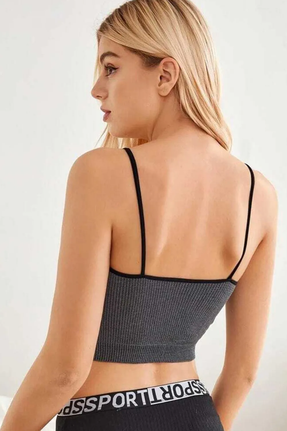 ieg™ Kadın Anstrasit Gri İp Askılı Crop Top Bluz
